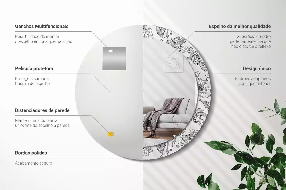 Okrúhle zrkadlo s potlačeným rámom Kvetinový vzor