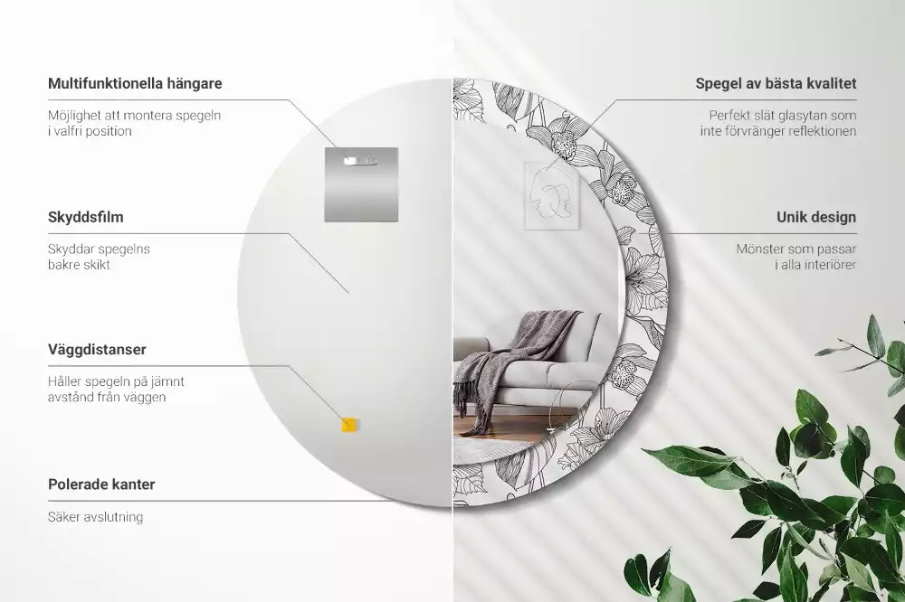 Okrúhle zrkadlo s potlačeným rámom Kvetinový vzor