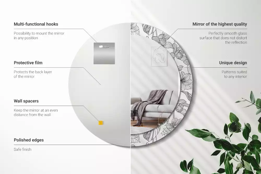 Okrúhle zrkadlo s potlačeným rámom Kvetinový vzor