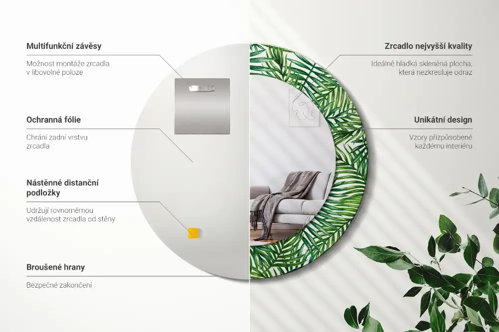 Okrúhle dekoračné zrkadlo na stenu Tropická palma