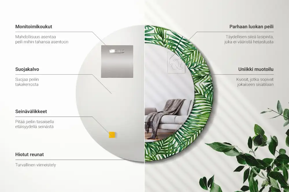 Okrúhle dekoračné zrkadlo na stenu Tropická palma