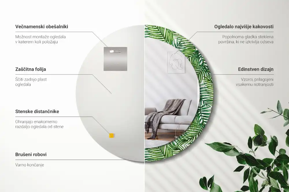 Okrúhle dekoračné zrkadlo na stenu Tropická palma