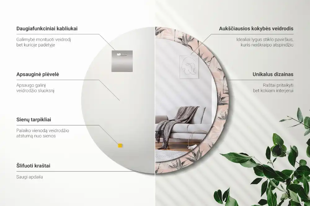 Okrúhle dekoračné zrkadlo na stenu Strelitzia