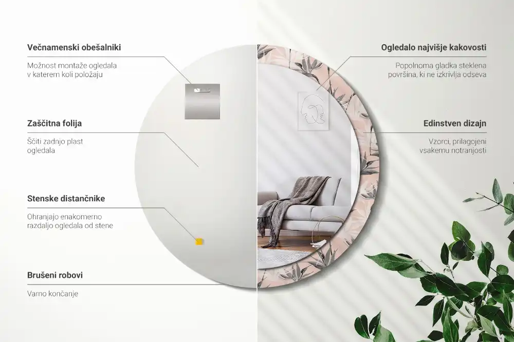 Okrúhle dekoračné zrkadlo na stenu Strelitzia