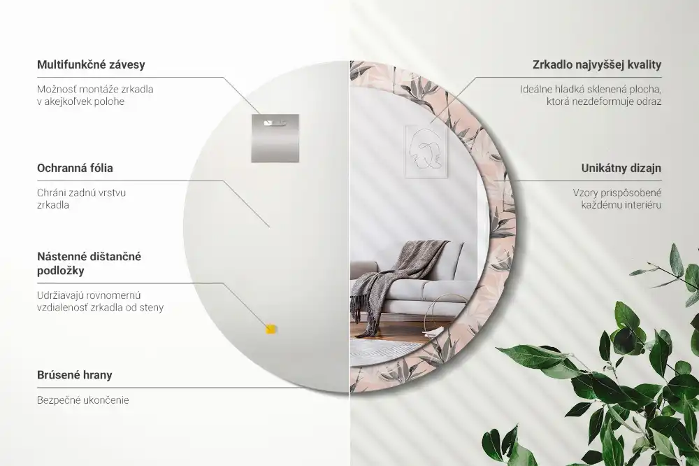 Okrúhle dekoračné zrkadlo na stenu Strelitzia