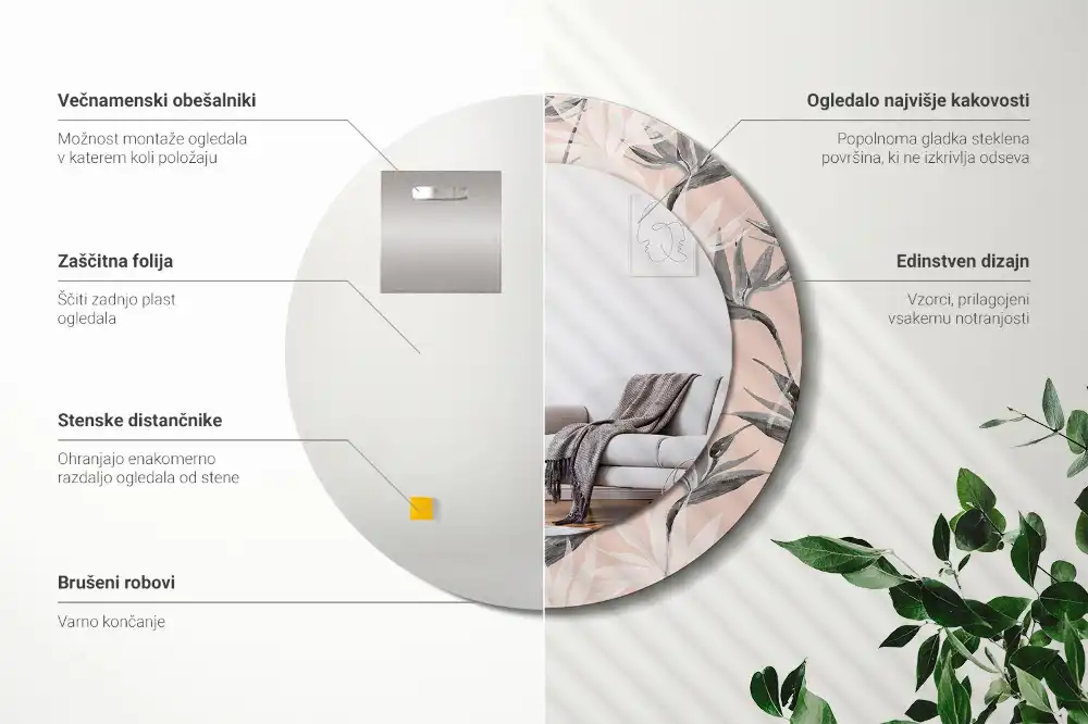 Okrúhle dekoračné zrkadlo na stenu Strelitzia