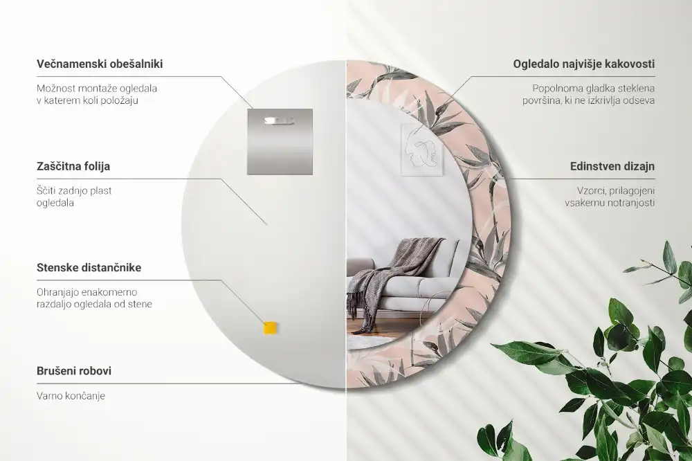 Okrúhle dekoračné zrkadlo na stenu Strelitzia