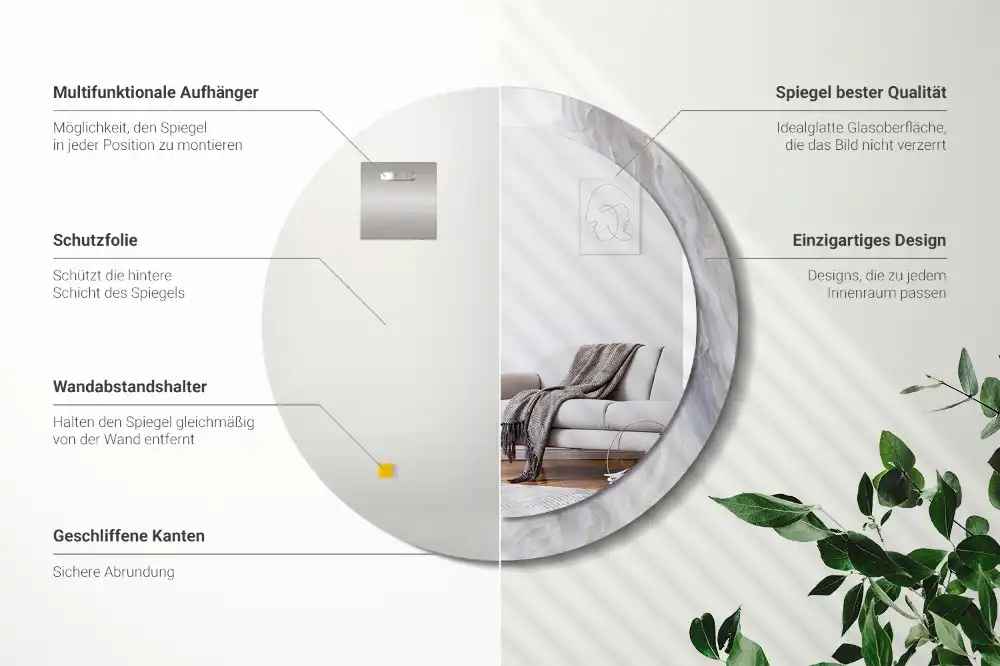 Okrúhle zrkadlo s potlačeným rámom Abstraktný mramor