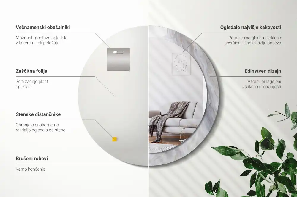 Okrúhle zrkadlo s potlačeným rámom Abstraktný mramor