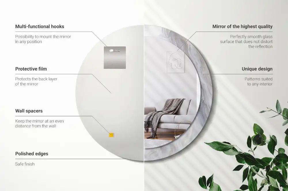 Okrúhle zrkadlo s potlačeným rámom Abstraktný mramor