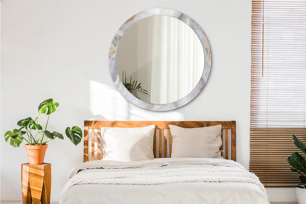 Okrúhle zrkadlo s potlačeným rámom Abstraktný mramor