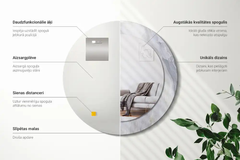 Okrúhle zrkadlo s potlačeným rámom Abstraktný mramor