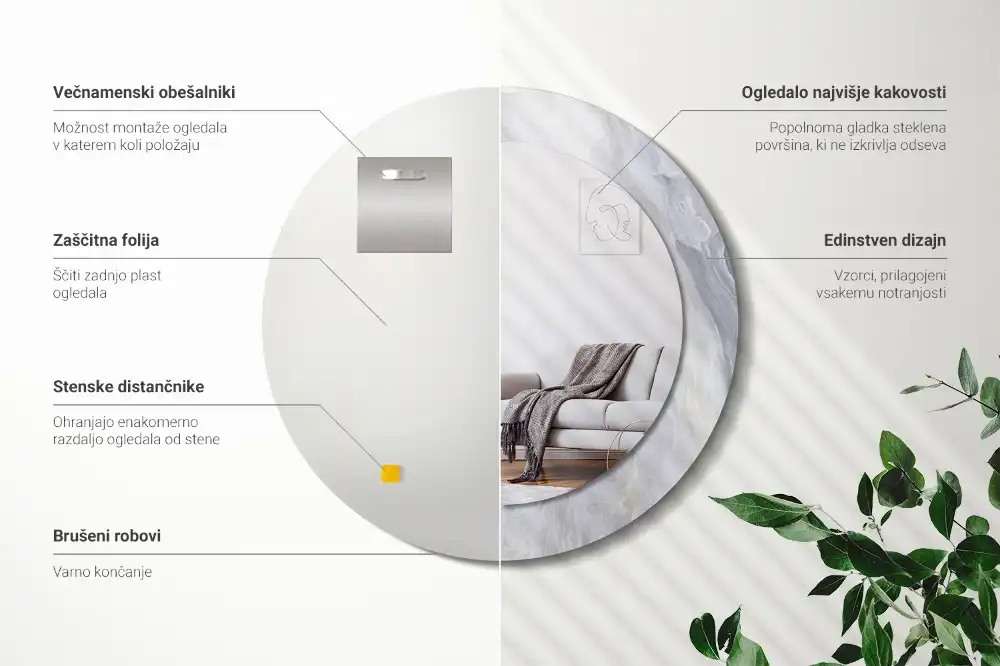 Okrúhle zrkadlo s potlačeným rámom Abstraktný mramor