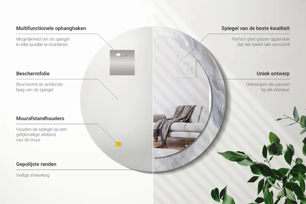 Okrúhle zrkadlo s potlačeným rámom Abstraktný mramor