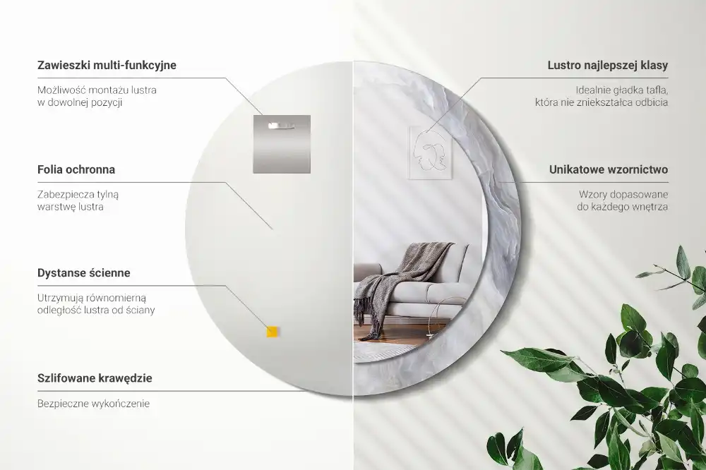 Okrúhle zrkadlo s potlačeným rámom Abstraktný mramor