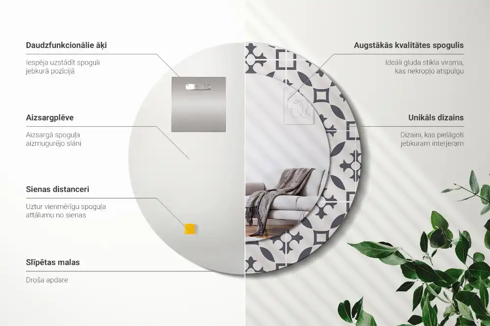 Okrúhle zrkadlo s potlačeným rámom Vzor dlaždíc