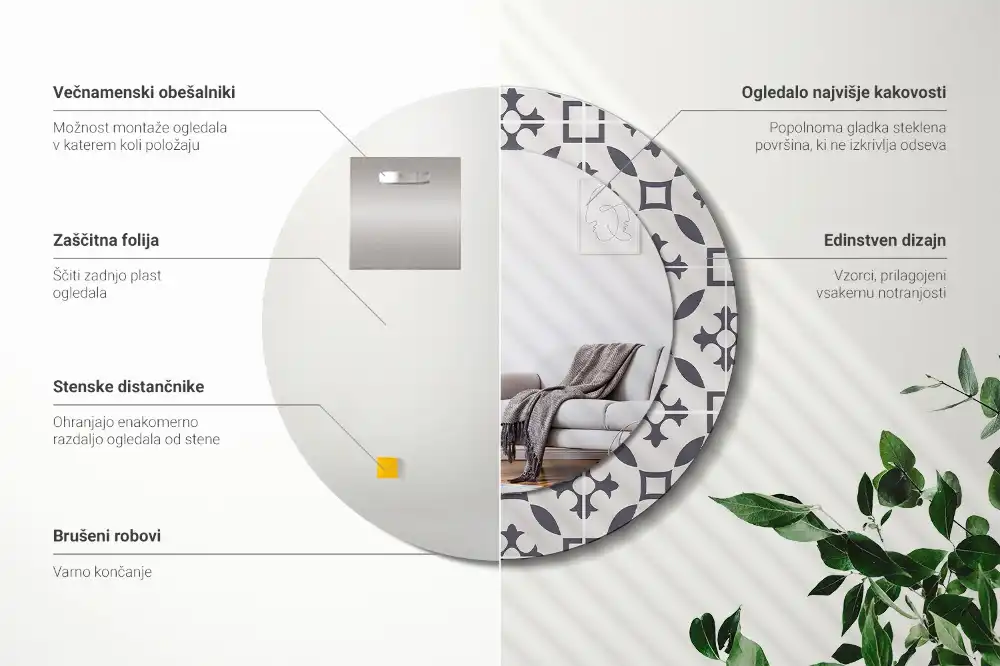 Okrúhle zrkadlo s potlačeným rámom Vzor dlaždíc