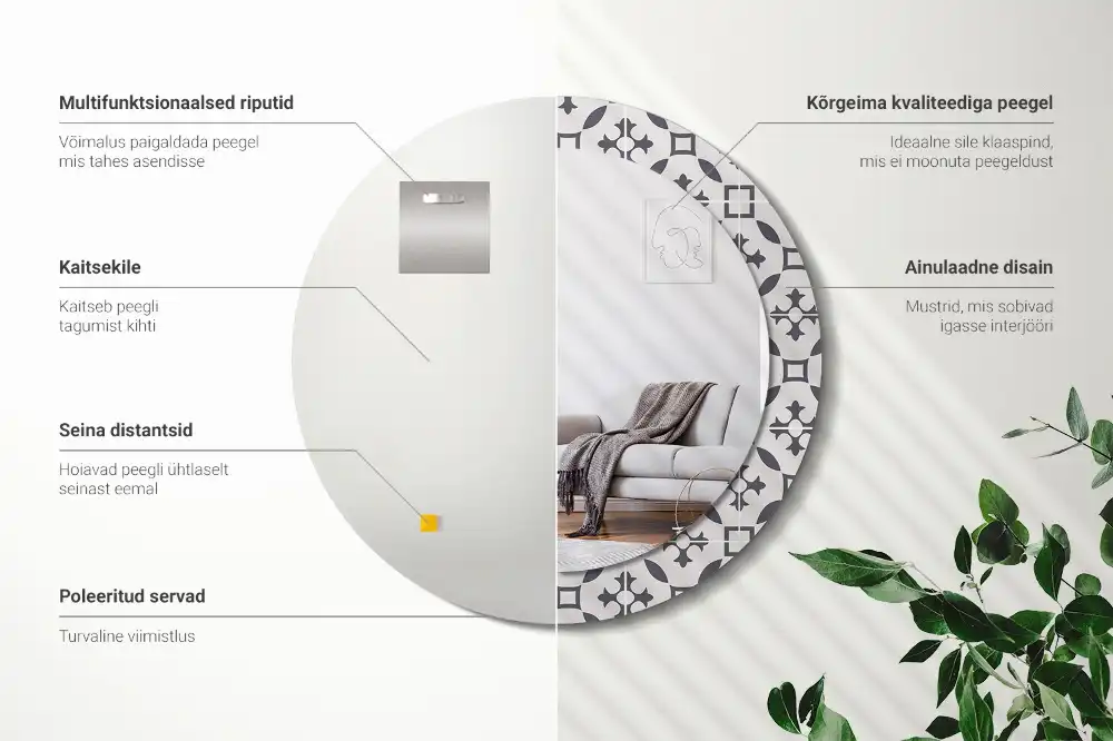 Okrúhle zrkadlo s potlačeným rámom Vzor dlaždíc