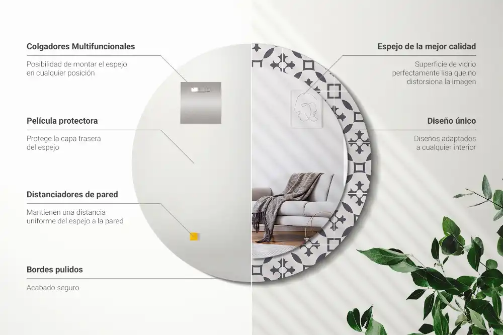 Okrúhle zrkadlo s potlačeným rámom Vzor dlaždíc