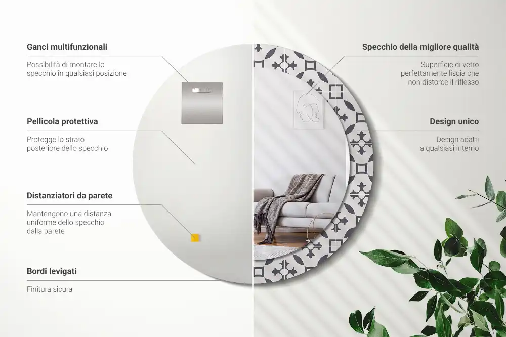 Okrúhle zrkadlo s potlačeným rámom Vzor dlaždíc