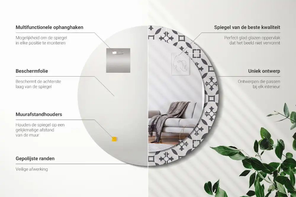 Okrúhle zrkadlo s potlačeným rámom Vzor dlaždíc