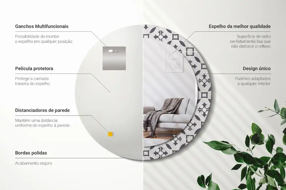 Okrúhle zrkadlo s potlačeným rámom Vzor dlaždíc