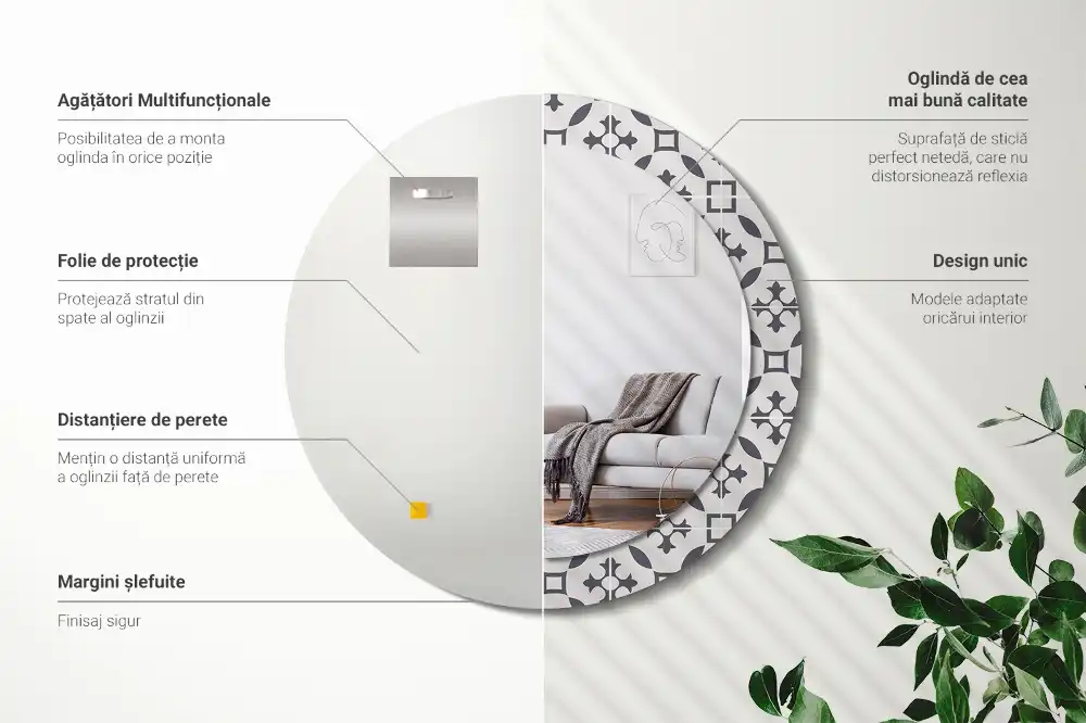 Okrúhle zrkadlo s potlačeným rámom Vzor dlaždíc