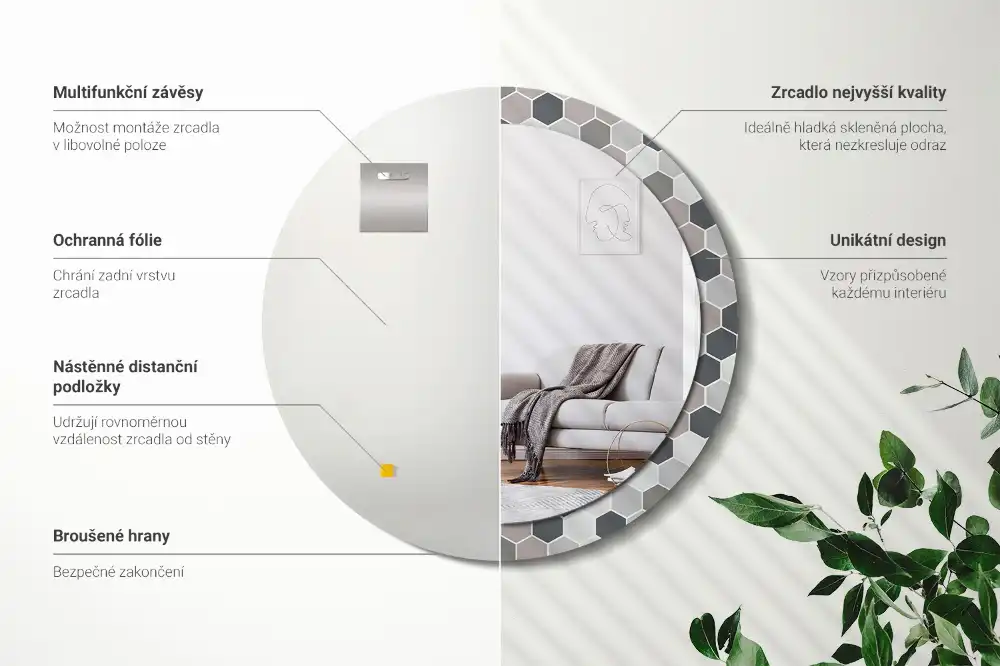 Okrúhle dekoračné zrkadlo na stenu Šesťuholníkový vzor