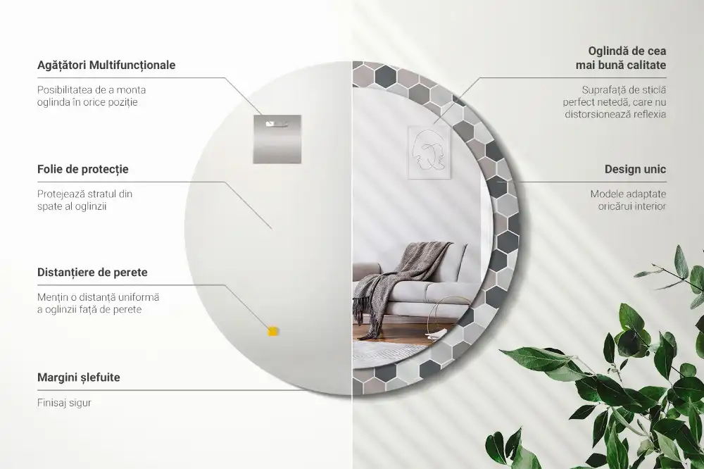 Okrúhle dekoračné zrkadlo na stenu Šesťuholníkový vzor