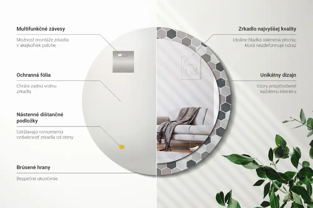 Okrúhle dekoračné zrkadlo na stenu Šesťuholníkový vzor