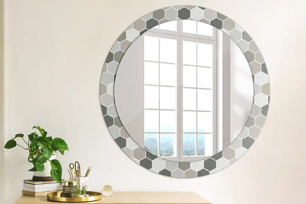 Okrúhle dekoračné zrkadlo na stenu Šesťuholníkový vzor