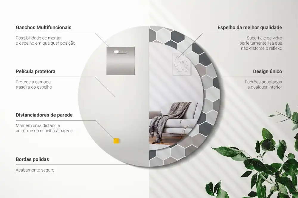 Okrúhle dekoračné zrkadlo na stenu Šesťuholníkový vzor