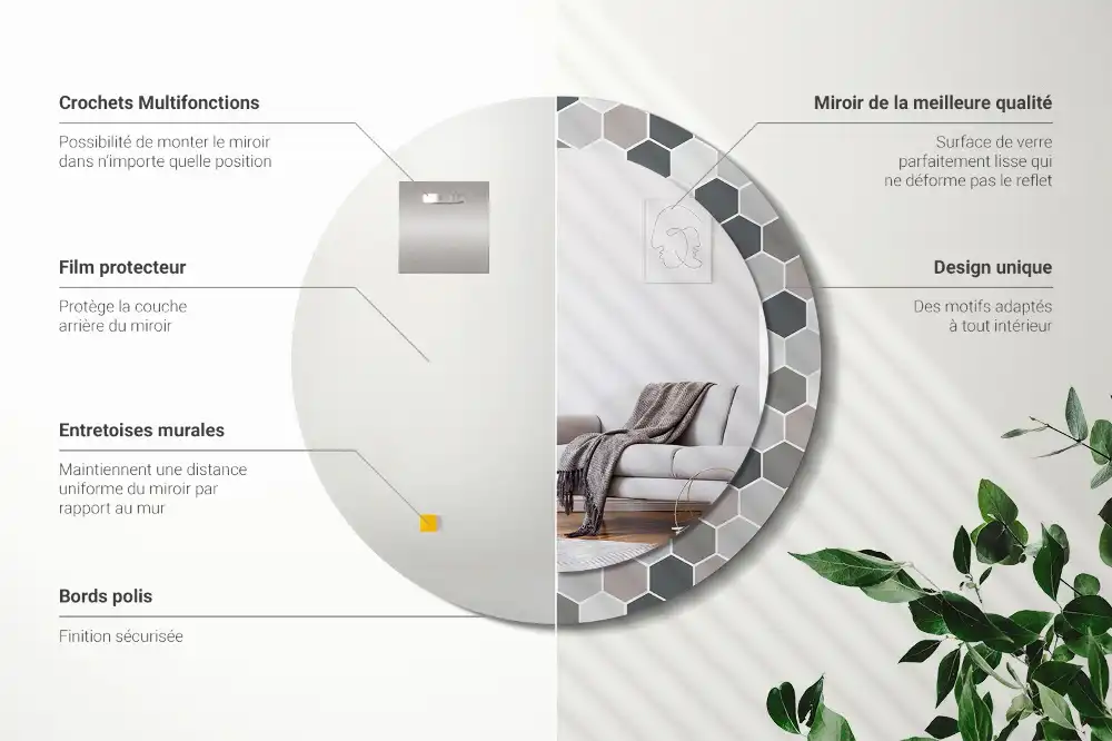 Okrúhle dekoračné zrkadlo na stenu Šesťuholníkový vzor