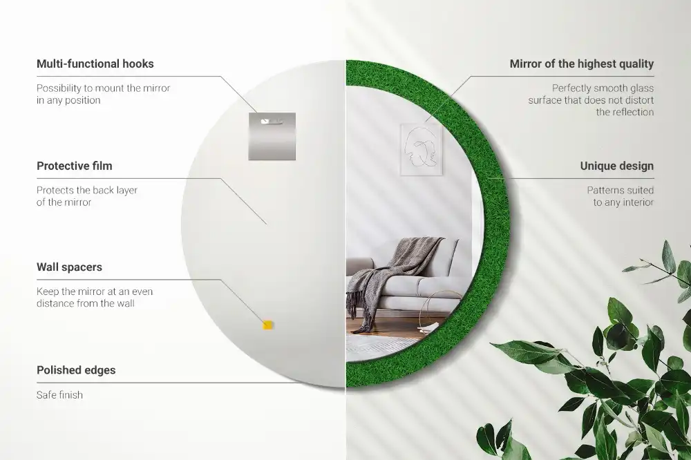 Okrúhle zrkadlo s potlačeným rámom Zelená tráva