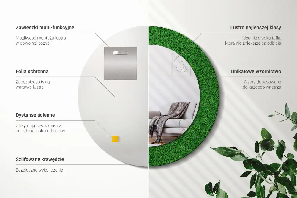 Okrúhle zrkadlo s potlačeným rámom Zelená tráva