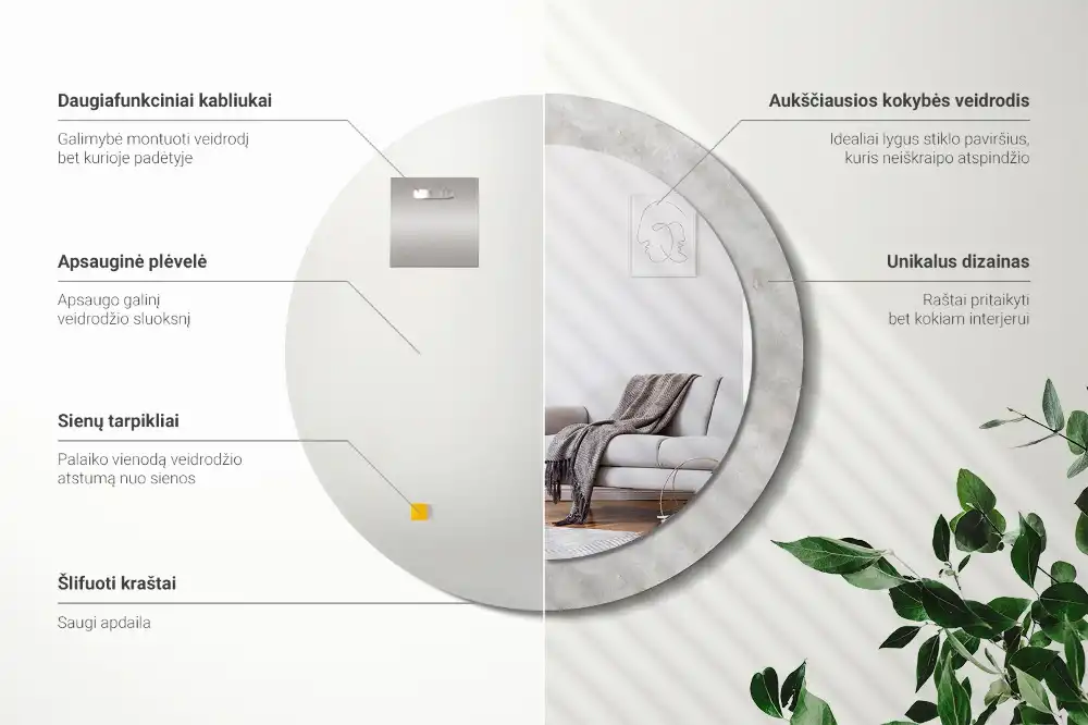 Okrúhle dekoračné zrkadlo na stenu Betónová textúra