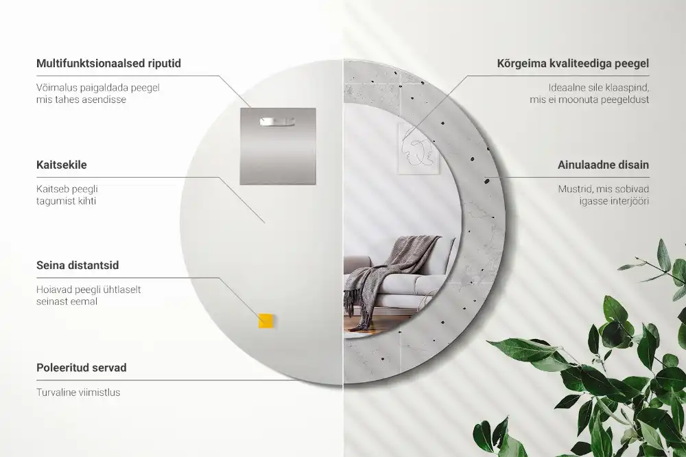 Okrúhle zrkadlo rám s potlačou Betónová textúra