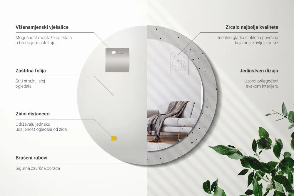 Okrúhle zrkadlo rám s potlačou Betónová textúra