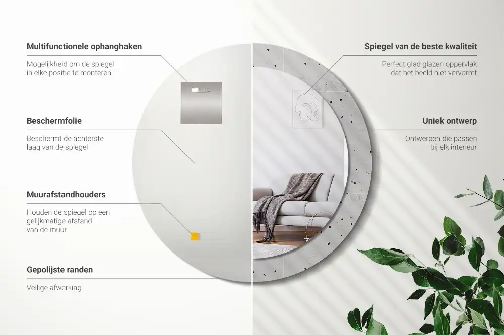 Okrúhle zrkadlo rám s potlačou Betónová textúra