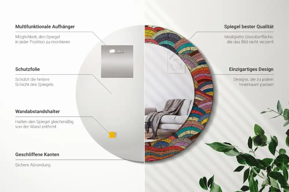 Okrúhle zrkadlo s potlačeným rámom Ornament