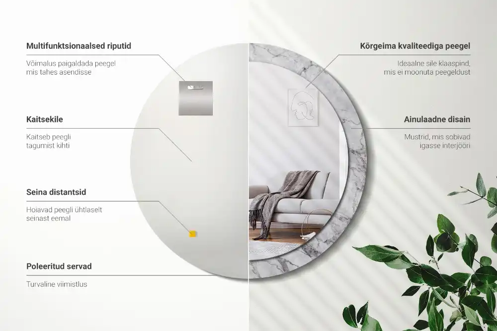 Okrúhle zrkadlo rám s potlačou Biely mramor