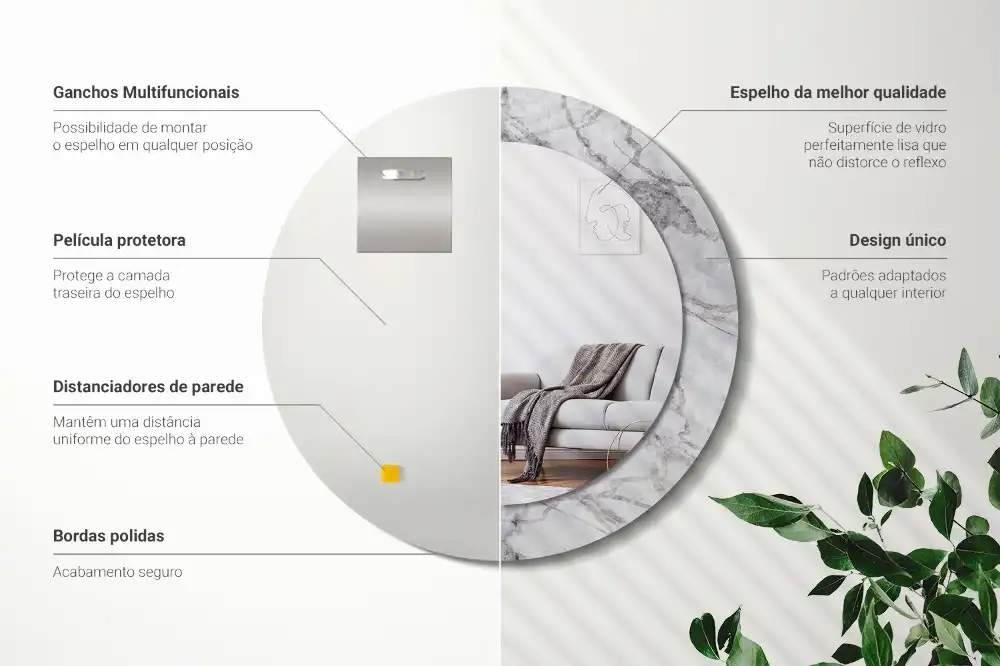 Okrúhle zrkadlo rám s potlačou Biely mramor