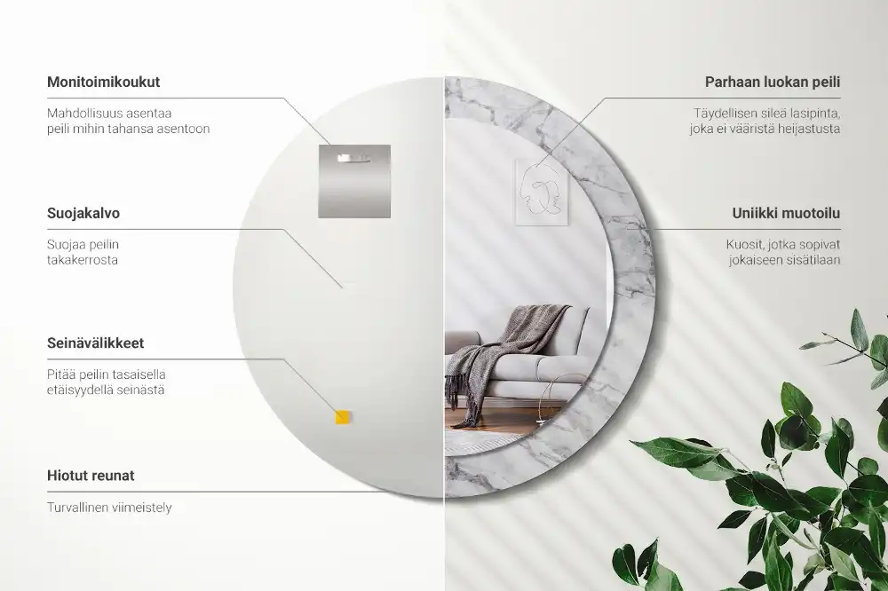 Okrúhle zrkadlo rám s potlačou Biely mramor