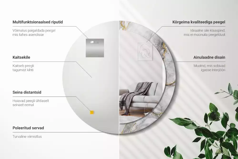 Okrúhle zrkadlo s potlačeným rámom Mramorový vzor