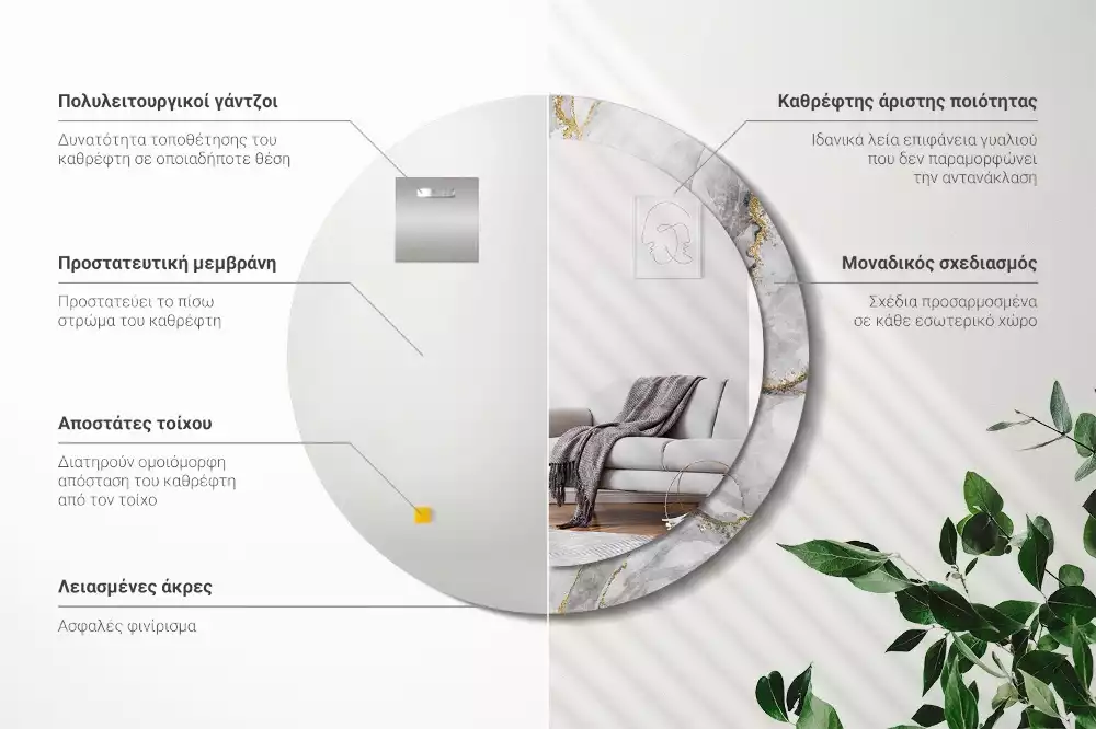 Okrúhle zrkadlo s potlačeným rámom Mramorový vzor