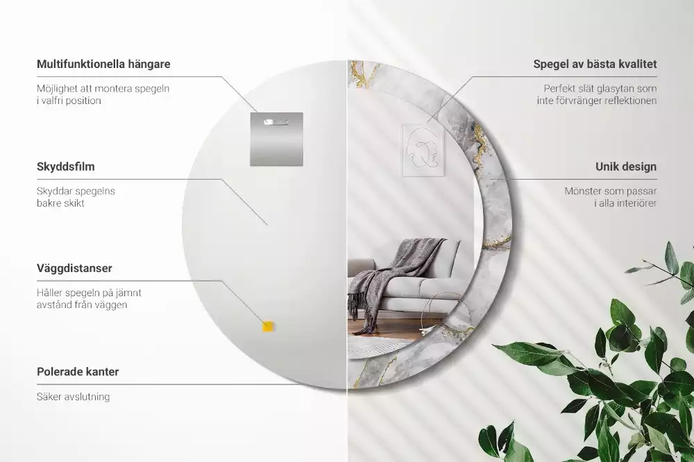 Okrúhle zrkadlo s potlačeným rámom Mramorový vzor