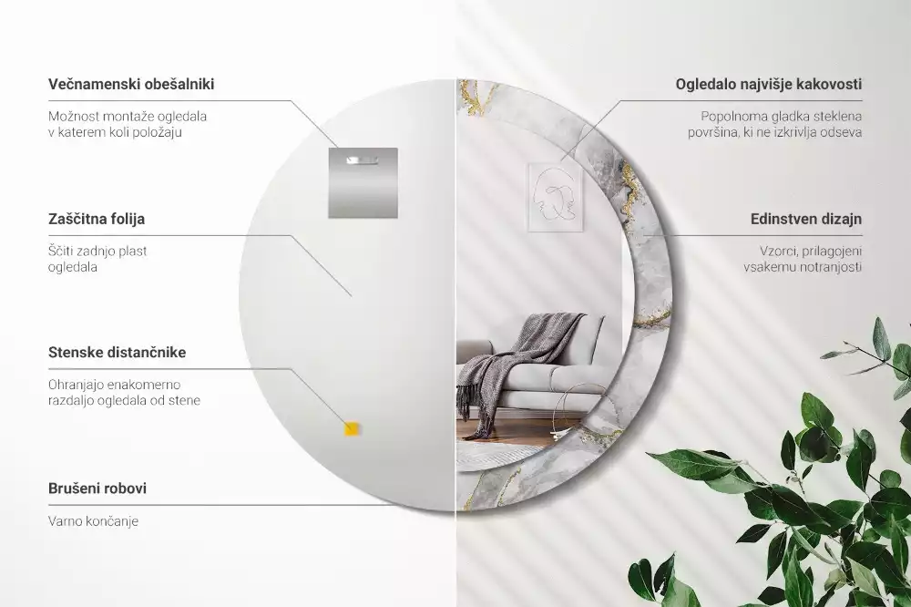 Okrúhle zrkadlo s potlačeným rámom Mramorový vzor