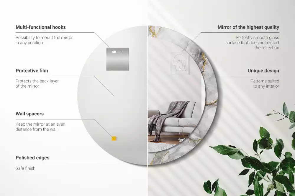 Okrúhle zrkadlo s potlačeným rámom Mramorový vzor