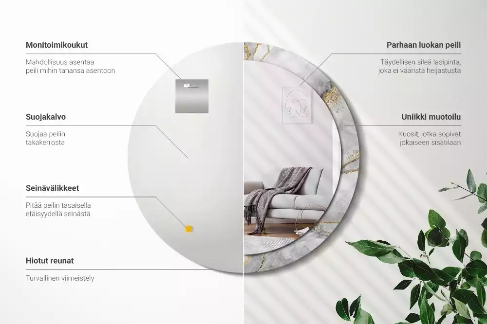 Okrúhle zrkadlo s potlačeným rámom Mramorový vzor