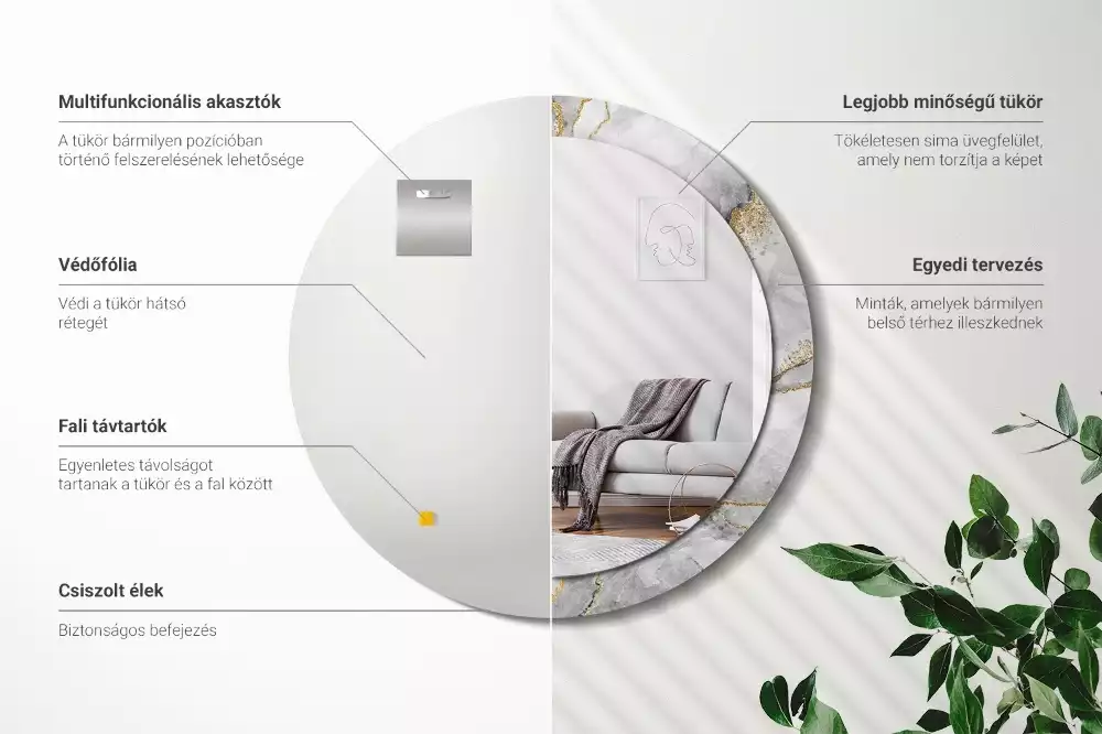 Okrúhle zrkadlo s potlačeným rámom Mramorový vzor